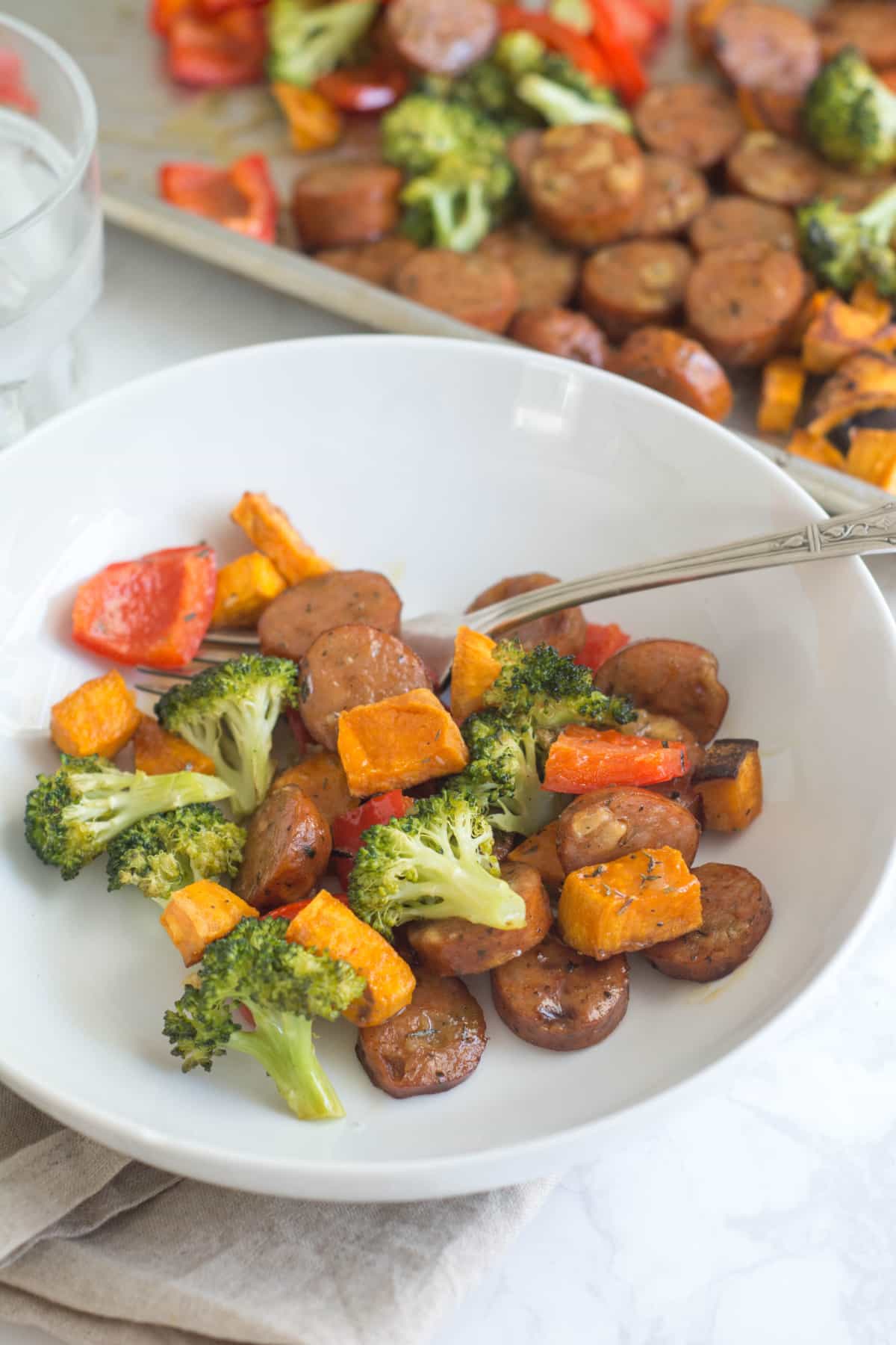 Sheet Pan Chicken Sausage & Veggies With Maple-Thyme Drizzle