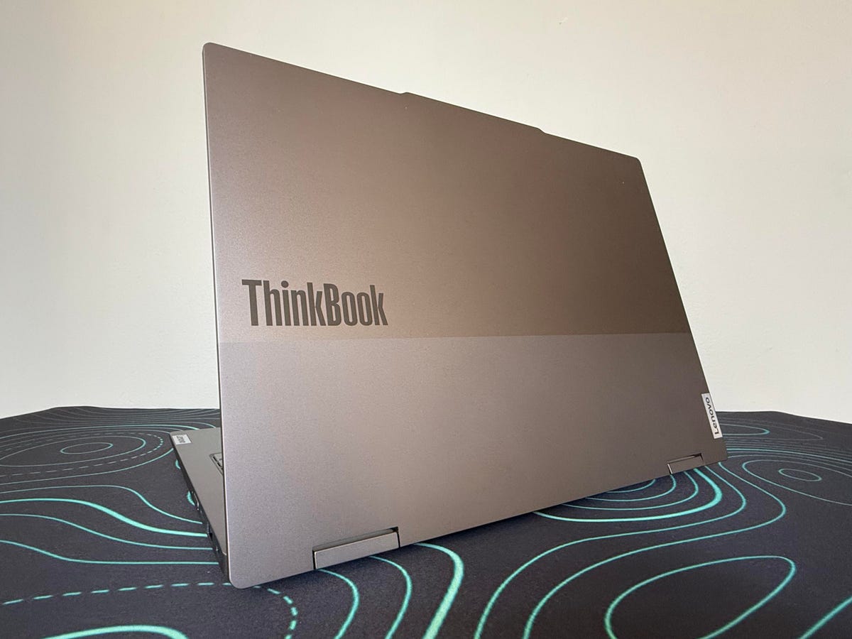 Lenovo ThinkBook 14 2-in-1 Gen 4 turned to show aluminum lid