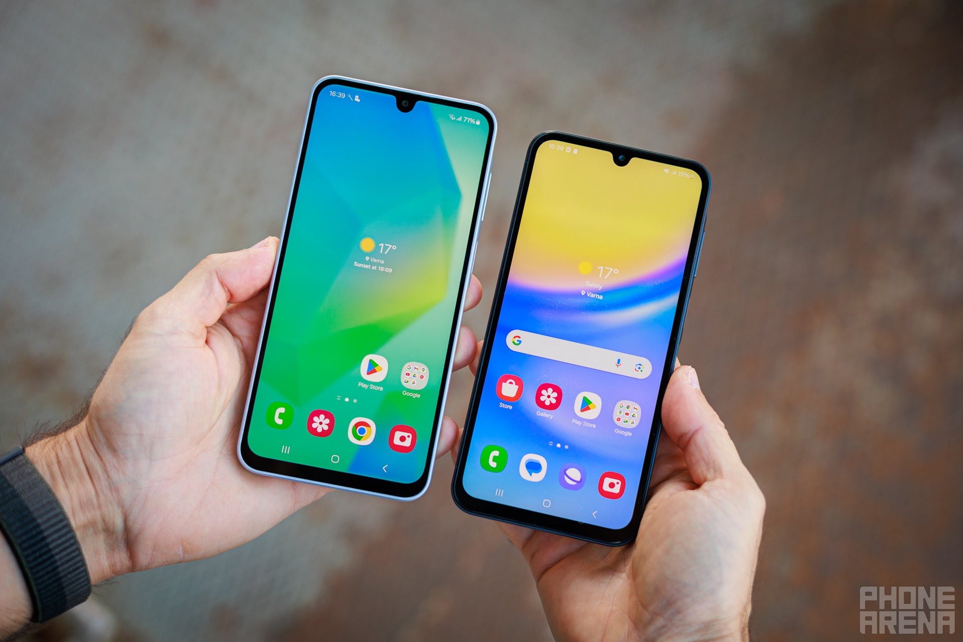 Bezels are slightly slimmer on the A16 5G, but still bigger than on most other phones and you have that chin (Image by PhoneArena) - Samsung Galaxy A16 5G vs Galaxy A15 5G: What&#039;s new?